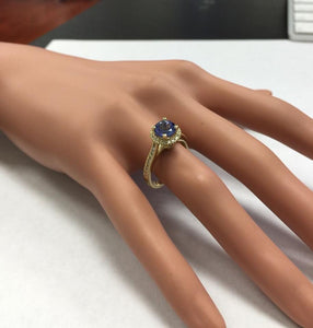 2.00 Carats Natural Impressive Tanzanite and Diamond 14K Solid Yellow Gold Ring