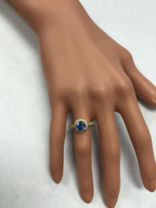 2.00 Carats Natural Impressive Tanzanite and Diamond 14K Solid Yellow Gold Ring