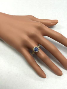 2.00 Carats Natural Impressive Tanzanite and Diamond 14K Solid Yellow Gold Ring