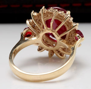6.00 Carats Impressive Red Ruby and Diamond 14K Yellow Gold Ring