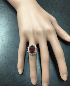 6.00 Carats Impressive Red Ruby and Diamond 14K Yellow Gold Ring