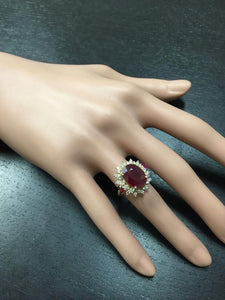 6.00 Carats Impressive Red Ruby and Diamond 14K Yellow Gold Ring