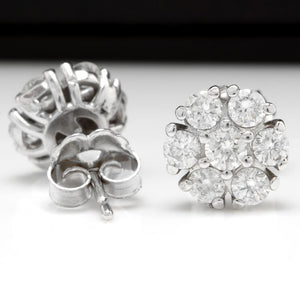 Exquisite 1.15 Carats Natural Diamond 14K Solid White Gold Stud Earrings