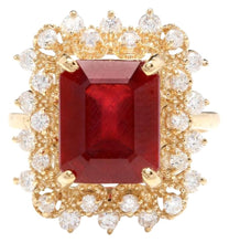 Load image into Gallery viewer, 7.80 Carats Impressive Red Ruby and Natural Diamond 14K Yellow Gold Ring