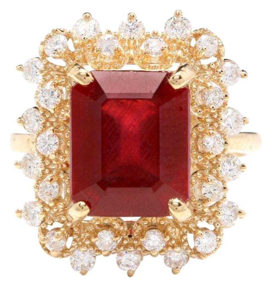 7.80 Carats Impressive Red Ruby and Natural Diamond 14K Yellow Gold Ring