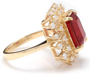 7.80 Carats Impressive Red Ruby and Natural Diamond 14K Yellow Gold Ring