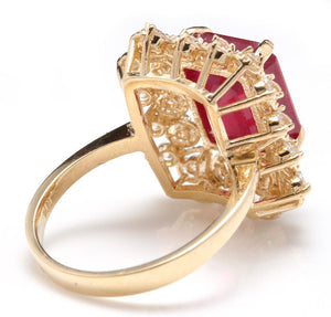 7.80 Carats Impressive Red Ruby and Natural Diamond 14K Yellow Gold Ring