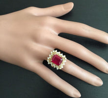 Load image into Gallery viewer, 7.80 Carats Impressive Red Ruby and Natural Diamond 14K Yellow Gold Ring