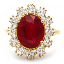 Load image into Gallery viewer, 6.60 Carats Impressive Natural Red Ruby and Diamond 14K Yellow Gold Ring