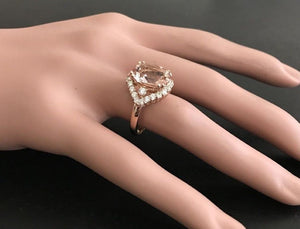 6.75 Carats Exquisite Natural Morganite and Diamond 18K Solid Rose Gold Ring