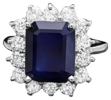 Load image into Gallery viewer, 5.80 Ct Natural Sapphire &amp; Diamond 14k Solid White Gold Ring