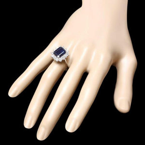 5.80 Ct Natural Sapphire & Diamond 14k Solid White Gold Ring