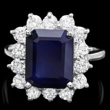 Load image into Gallery viewer, 5.80 Ct Natural Sapphire &amp; Diamond 14k Solid White Gold Ring