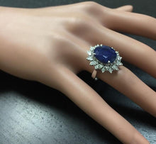 Load image into Gallery viewer, 7.35 Carats Exquisite Natural Blue Sapphire and Diamond 14K Solid White Gold Ring