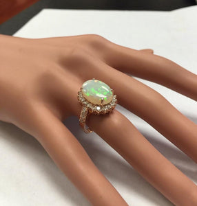 5.85 Carats Natural Impressive Australian Opal and Diamond 14K Solid Rose Gold Ring