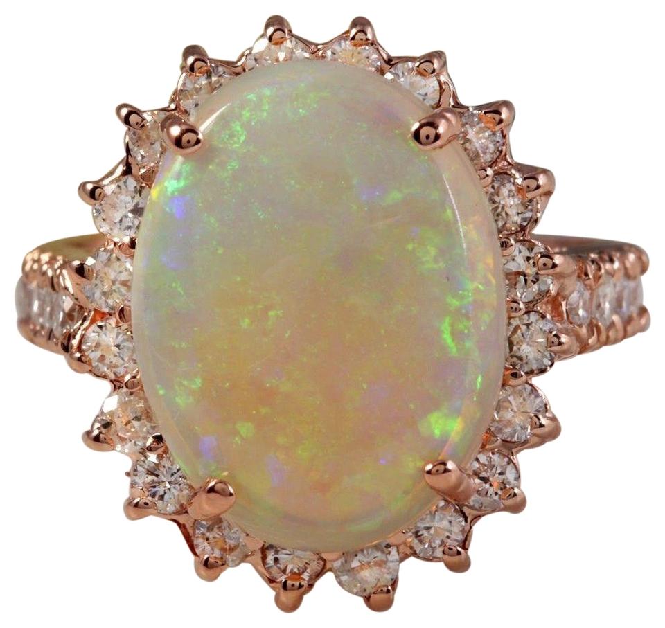 5.85 Carats Natural Impressive Australian Opal and Diamond 14K Solid Rose Gold Ring