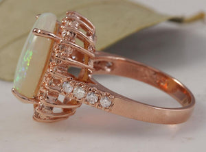 5.85 Carats Natural Impressive Australian Opal and Diamond 14K Solid Rose Gold Ring