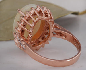 5.85 Carats Natural Impressive Australian Opal and Diamond 14K Solid Rose Gold Ring