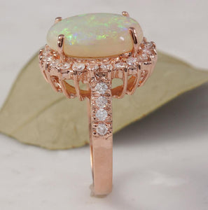 5.85 Carats Natural Impressive Australian Opal and Diamond 14K Solid Rose Gold Ring