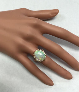 5.85 Carats Natural Impressive Australian Opal and Diamond 14K Solid Rose Gold Ring