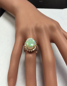 5.85 Carats Natural Impressive Australian Opal and Diamond 14K Solid Rose Gold Ring