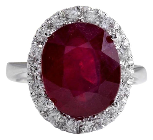9.65 Carats Impressive Natural Red Ruby and Diamond 14K White Gold Ring
