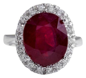 9.65 Carats Impressive Natural Red Ruby and Diamond 14K White Gold Ring