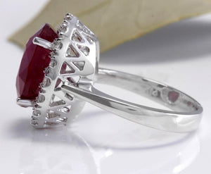 9.65 Carats Impressive Natural Red Ruby and Diamond 14K White Gold Ring