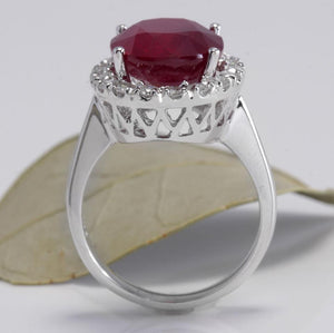 9.65 Carats Impressive Natural Red Ruby and Diamond 14K White Gold Ring