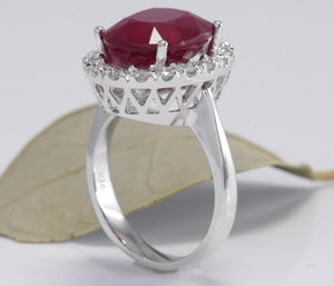 9.65 Carats Impressive Natural Red Ruby and Diamond 14K White Gold Ring