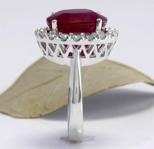 9.65 Carats Impressive Natural Red Ruby and Diamond 14K White Gold Ring