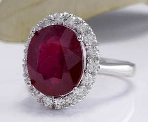 9.65 Carats Impressive Natural Red Ruby and Diamond 14K White Gold Ring