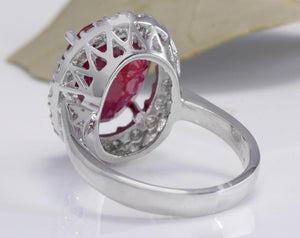 9.65 Carats Impressive Natural Red Ruby and Diamond 14K White Gold Ring