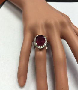 9.65 Carats Impressive Natural Red Ruby and Diamond 14K White Gold Ring