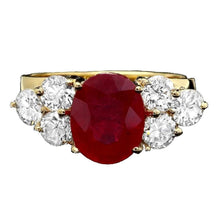Load image into Gallery viewer, 5.70 Carats Impressive Red Ruby and Natural Diamond 14K Yellow Gold Ring