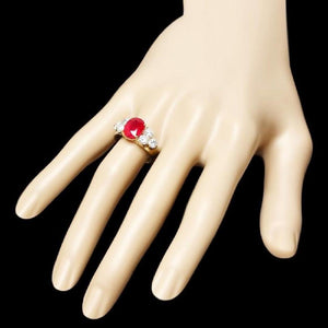 5.70 Carats Impressive Red Ruby and Natural Diamond 14K Yellow Gold Ring