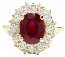 Load image into Gallery viewer, 6.30 Carats Impressive Red Ruby and Diamond 14K Yellow Gold Ring