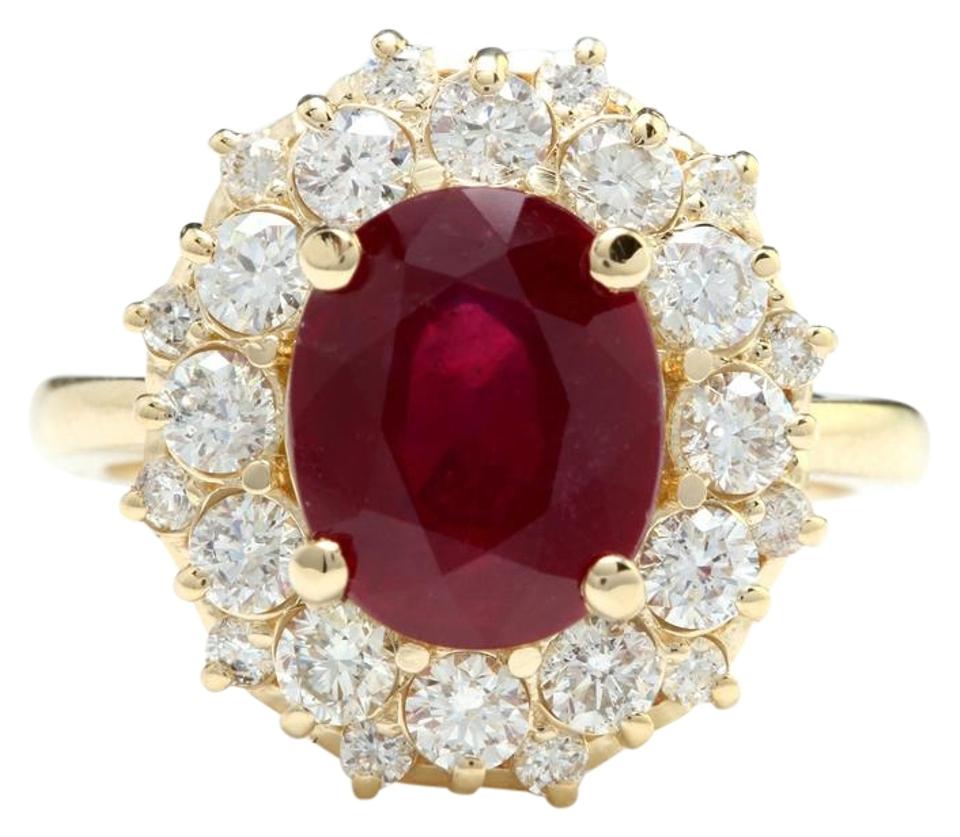 6.30 Carats Impressive Red Ruby and Diamond 14K Yellow Gold Ring