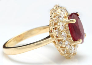 6.30 Carats Impressive Red Ruby and Diamond 14K Yellow Gold Ring