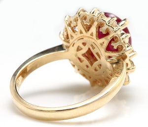 6.30 Carats Impressive Red Ruby and Diamond 14K Yellow Gold Ring