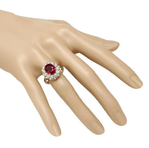 6.30 Carats Impressive Red Ruby and Diamond 14K Yellow Gold Ring