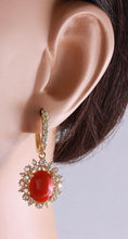 Load image into Gallery viewer, Exquisite 8.40 Carats Natural Red Coral and Diamond 14K Solid Yellow Gold Earrings