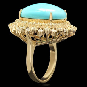 13.00 Carats Impressive Natural Turquoise and Diamond 14K Yellow Gold Ring