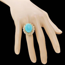 Load image into Gallery viewer, 13.00 Carats Impressive Natural Turquoise and Diamond 14K Yellow Gold Ring