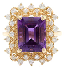 Load image into Gallery viewer, 5.80 Carats Impressive Natural Amethyst and Diamond 14K Solid Yellow Gold Ring