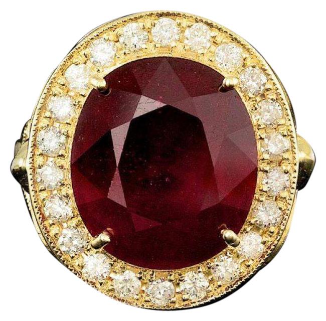 12.70 Carats Natural Red Ruby and Diamond 14k Solid Yellow Gold Ring