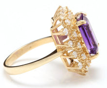Load image into Gallery viewer, 5.80 Carats Impressive Natural Amethyst and Diamond 14K Solid Yellow Gold Ring