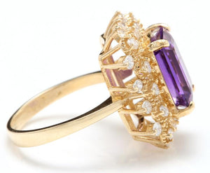 5.80 Carats Impressive Natural Amethyst and Diamond 14K Solid Yellow Gold Ring