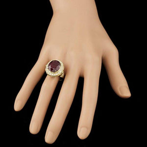 12.70 Carats Natural Red Ruby and Diamond 14k Solid Yellow Gold Ring