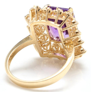 5.80 Carats Impressive Natural Amethyst and Diamond 14K Solid Yellow Gold Ring